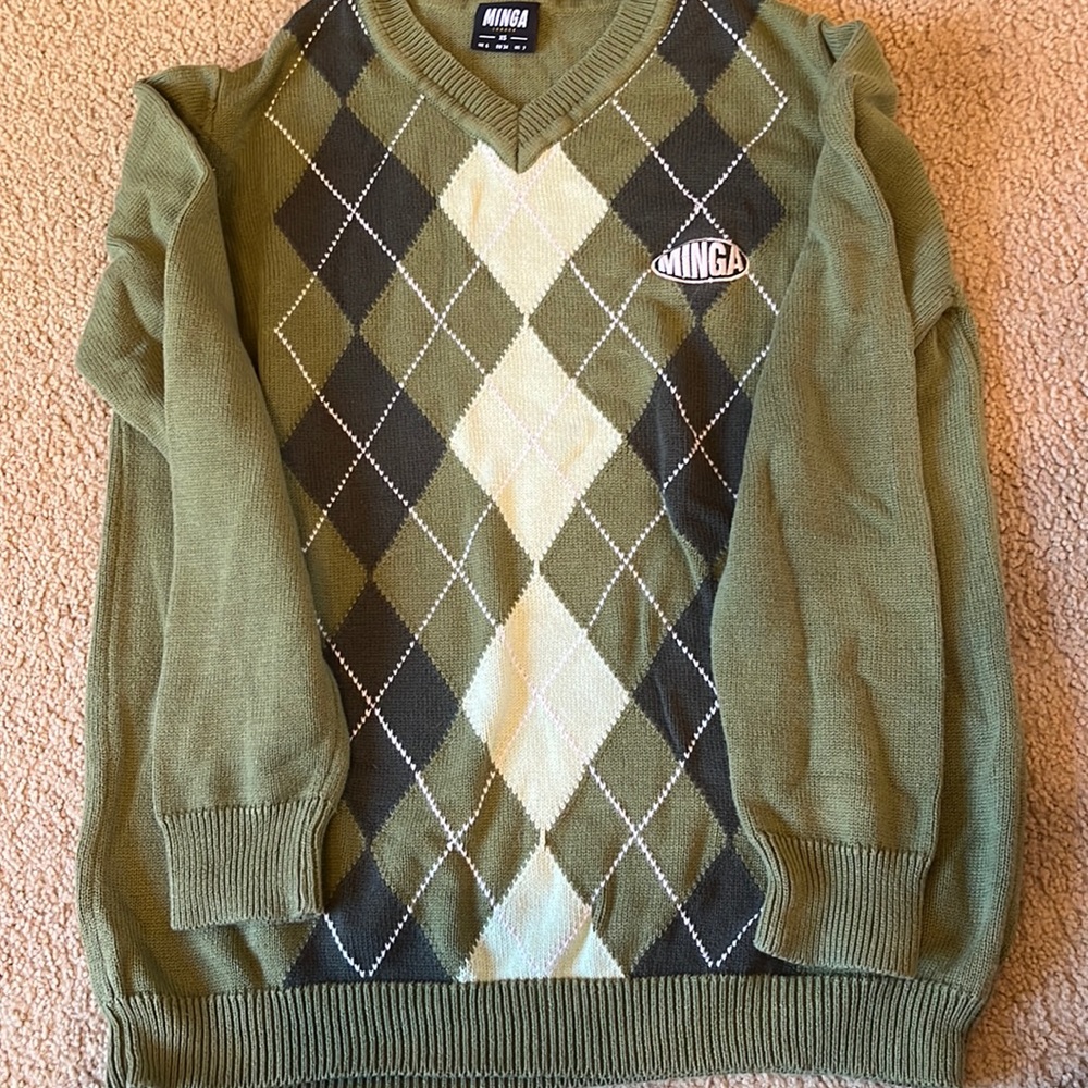Minga London Green Shades Argyle Knitted Jumper